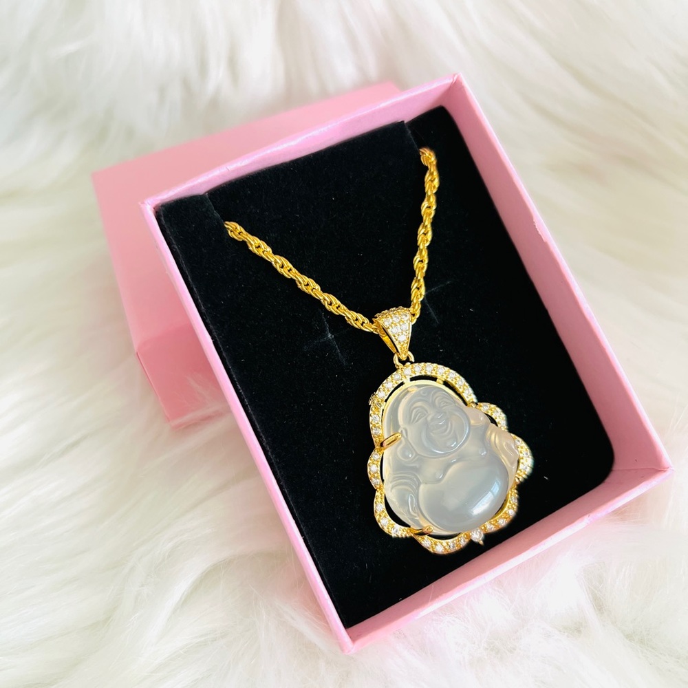 Crystal Mini Stainless lucky Buddha pendant& chain